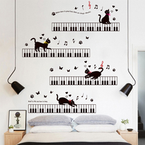 Creative notes kittens playing piano wall stickers childrens room classroom kindergarten decoration stickers removable stickers