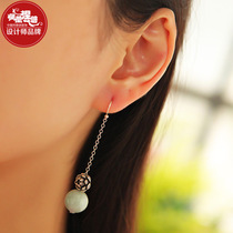 Phoenix Nirvana jade earrings female New temperament retro personality versatile earring pendant ethnic style long earrings
