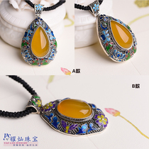 Yaocan yellow chalcedony pendant silver pendant cloisonne enamel female necklace transfer lucky mascot Jucai