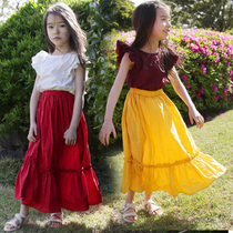 Girls Splice Dress Fake Two 2021 Summer Korean Contrast Color Flying Sleeves Girl Child Parent-Child Princess Dress