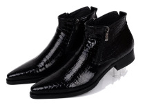 Spring and autumn one-foot Chelsea boots mens pointed zipper ankle boots high-quality leather boots patent leather glossy embossed green blue