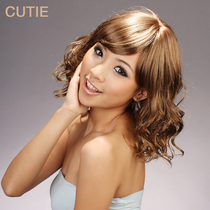 Prettiness wig female pear flower head medium long curly hair oblique bangs repair face fashion wave wave head whole wig set