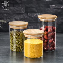 Ming casting transparent glass jar bamboo lid tea jar milk powder dried fruit food seasoning storage bottle sealed storage tank