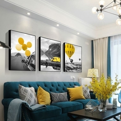 Decorative painting wall painting hanging painting background sofa combination three-in-a-row perforated digital pendant frame painting digital painting bedside