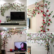 Simulation rose plastic vines living room indoor water pipe Balcony ceiling decoration fake flower rattan wall wall hanging