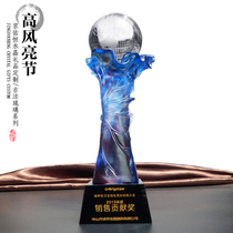 Gaofeng Festival ancient glass trophy custom leadership trophy Blue lotus leaf earth memorial gift lettering