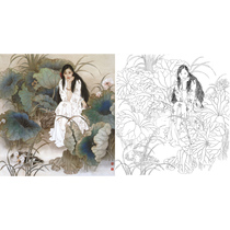 Gongbi painting white sketch background Traditional character lady Wang Meifang 66*70 physical print draft with color map 201T