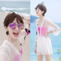 Flowers and teenagers Gulinaza Bikini one-piece swimsuit Blouse Sunscreen clothes Womens beach clothes holiday skirt Hot spring