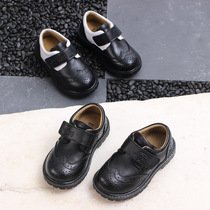 Boys leather shoes black British baby leather single shoes tide 1-3 years old soft bottom Korean childrens single shoes autumn shoes