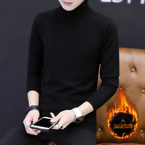 Autumn and winter mens new pure black velvet turtleneck sweater men thickened warm knitted base shirt mens line clothing
