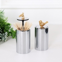 Nordic Simple Fashion Little Bird Head Cover Silver Toothpick Cartridge Pressable Toothpick Box Home Creative Dining Table Ornament