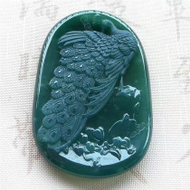 Mingkai jade jade Myanmar natural A goods Jade hydrated blue water green peacock open screen jade brand pendant with certificate