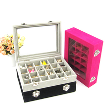 High-grade full velvet with cover 24 lattice jewelry box Creative jewelry storage box Jewelry display props