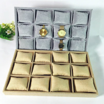 Ice velvet 12 grid watch box Pillow bag bracelet tray linen watch storage box Hand jewelry jewelry storage box