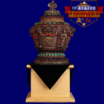 Sanghong hand-carved auspicious eight treasures inlaid ruby turquoise Tibetan sterling silver Ruyi treasure bottle treasures