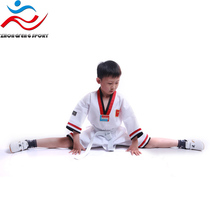 Childrens adult taekwondo clothing summer short sleeve clothing high quality red and black side with the national flag can also be embroidered