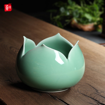 Longquan Celadon hand carved tea wash large cup tea ceremony accessories Wenfang pen wash ceramic lotus wash home ornaments