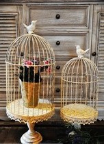 Garden Home Decorative Law Style Countryside Retro Making Old Iron Art Small Bird Cage Flower Racks Flowers and Gardening Horticultural Groceries