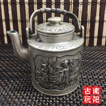 Seiko bronze Qianlong year copper pot antique antique antique ornaments white copper silver plated maid figure Hulk teapot kettle