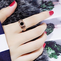Korean black face Roman numeral time ring female 18K rose gold index finger joint color gold tide ring jewelry