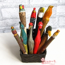 Thailand imported wood carving cute animal pen ballpoint pen Bird Series also give refill Christmas