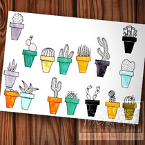 Cactus hand-painted style illustration painting simple postcard