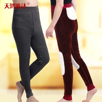 Middle-aged warm pants womens high-waisted winter thickened velvet plus fat plus size knee pads waist pants for the elderly men thermal pants