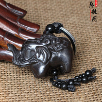 Taishan Cihang Pavilion Ebony picket key chain back carved money character auspicious auspicious Ruyi