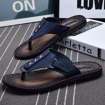 2021 new summer leather slippers mens outdoor anti-slip clip foot beach shoes men sandals herringbone drag soft bottom cold drag