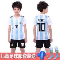 New childrens football suit short-sleeved suit Argentina jersey No 10 Messi male and female students training uniform customization