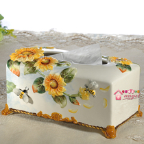 Square Asia-Europe style sun flower ceramic living room tissue box Napkin box pumping paper box ornaments table ornaments