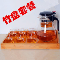 New large bamboo tea tray Elegant cup set Stainless steel flower pot Glass Teapot Kung Fu tea set special offer