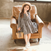 Spring and autumn childrens clothing girls long sleeve dress full cotton plaid mosaic princess dress