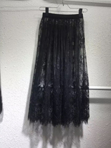 2017 New High waist perspective single-layer mesh skirt long irregular exterior transparent lace skirt