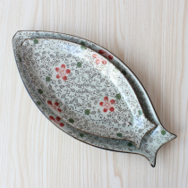 Blue fish plate 12 inch 16 inch Japanese and Korean wind ceramic underglaze color fish plate zakka field burning porcelain