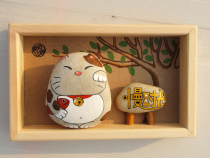 Hand-painted Lucky Cat Stone fun tribe hand-painted stone painting custom Bud opening auspicious birthday ornaments