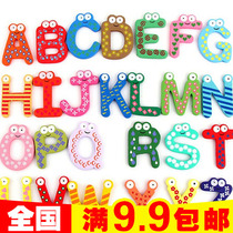 Creative gift small personality wooden magnetic patch wooden cartoon letter refrigerator sticker single price