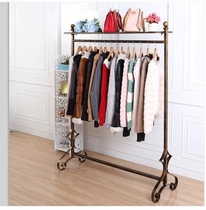 Wrought iron clothing display rack floor with board hanger bag rack clothing store shelf side hanger spot