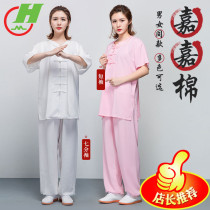 Summer female Taiji clothing mens short sleeve martial arts practice clothing red cotton Taiji clothing Jiajia cotton Qigong clothing yoga clothing Taiji