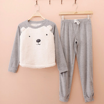 Male And Female Great Boy Lambs Suede Suit Cartoon Coral Suede Warm Family Clothes Cute Little Bear