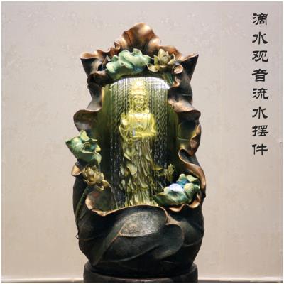 Set up tea room dripping water flowing water pieces water Zen Chinese decoration T Guanyin fountain Buddha statue humidifier landing living room view