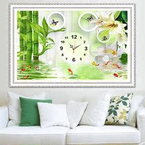 New bamboo newspaper Ping An 5D Diamond painting full of diamond embroidered sticks cross stitch clock living room nine fish chart wall clock restaurant
