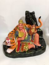 Wood carving Crouching tiger Jigong Living Buddha statue Buddha statue custom camphor wood paint line carving Seiko production 12 inches long