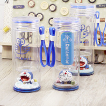 Creative Cute Transparent Double Deck Cartoon Bite cat Dolla A Dream Microscape Glass Cup with a lifting rope Gift