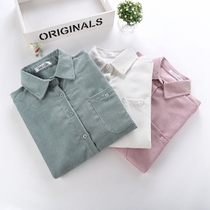 2021 spring and autumn Korean fan retro Hong Kong flavor new corduroy long-sleeved shirt womens wild loose student shirt jacket