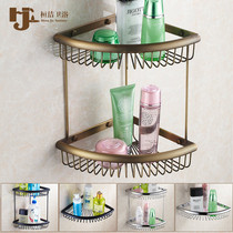 All copper antique bathroom rack toilet toilet bathroom bathroom triangle storage wash table Wall double layer
