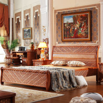 Yō Family High-end Indonesia Imported Emerald Vine Bed Rattan Mat double solid wood bed 1 8 large bed Southeast Asian bed