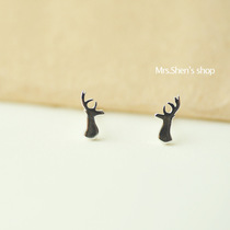 925 Pure Silver Elk Deer Head Deer Antlers Delicate Cute Mini Cute 100 hitch a small ear nail woman temperament new