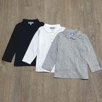 Foreign trade export female treasure organic cotton semi-opening exquisite small lapel long-sleeved T-shirt bottoming shirt