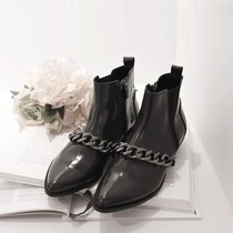 Korea Handmade Custom European and American Wind Superhandsome Coarse Lock Chain Neutral Trek With Low Heel And Ankle Boots